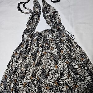Free People Black and White Halter Dress with Orange Accents